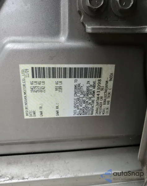 2010 Nissan Altima Base z USA, uszkodzony, nr VIN 1N4AL2AP7AN433098